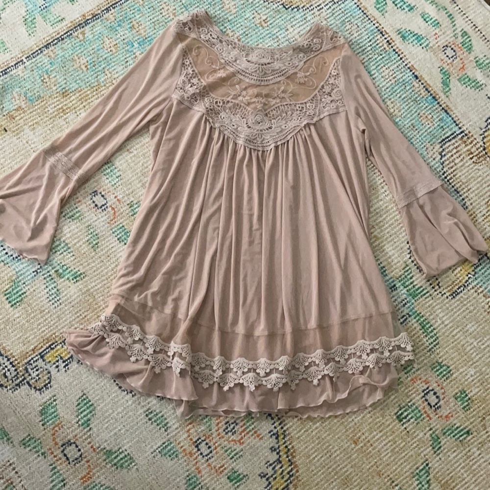 Pink crochet floral lightweight dress XL main image 1